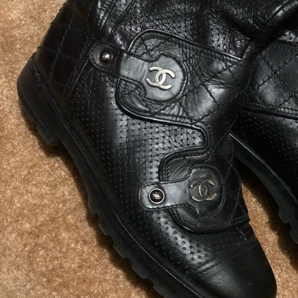 Beautiful black perforated Chanel boots